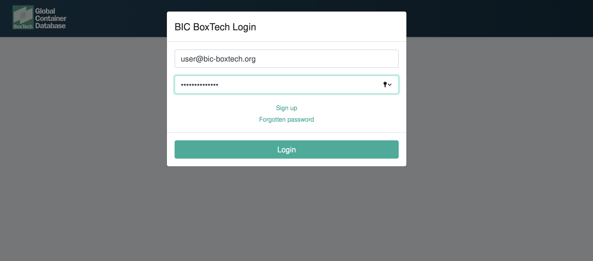 Login screen
